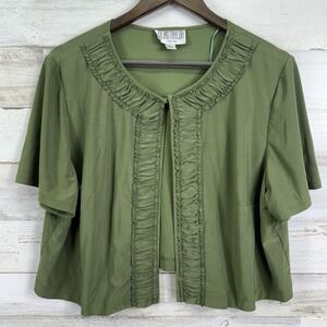 Julian Taylor New York Jacket Olive Green Ruffle Front Short Sleeve 18W Business